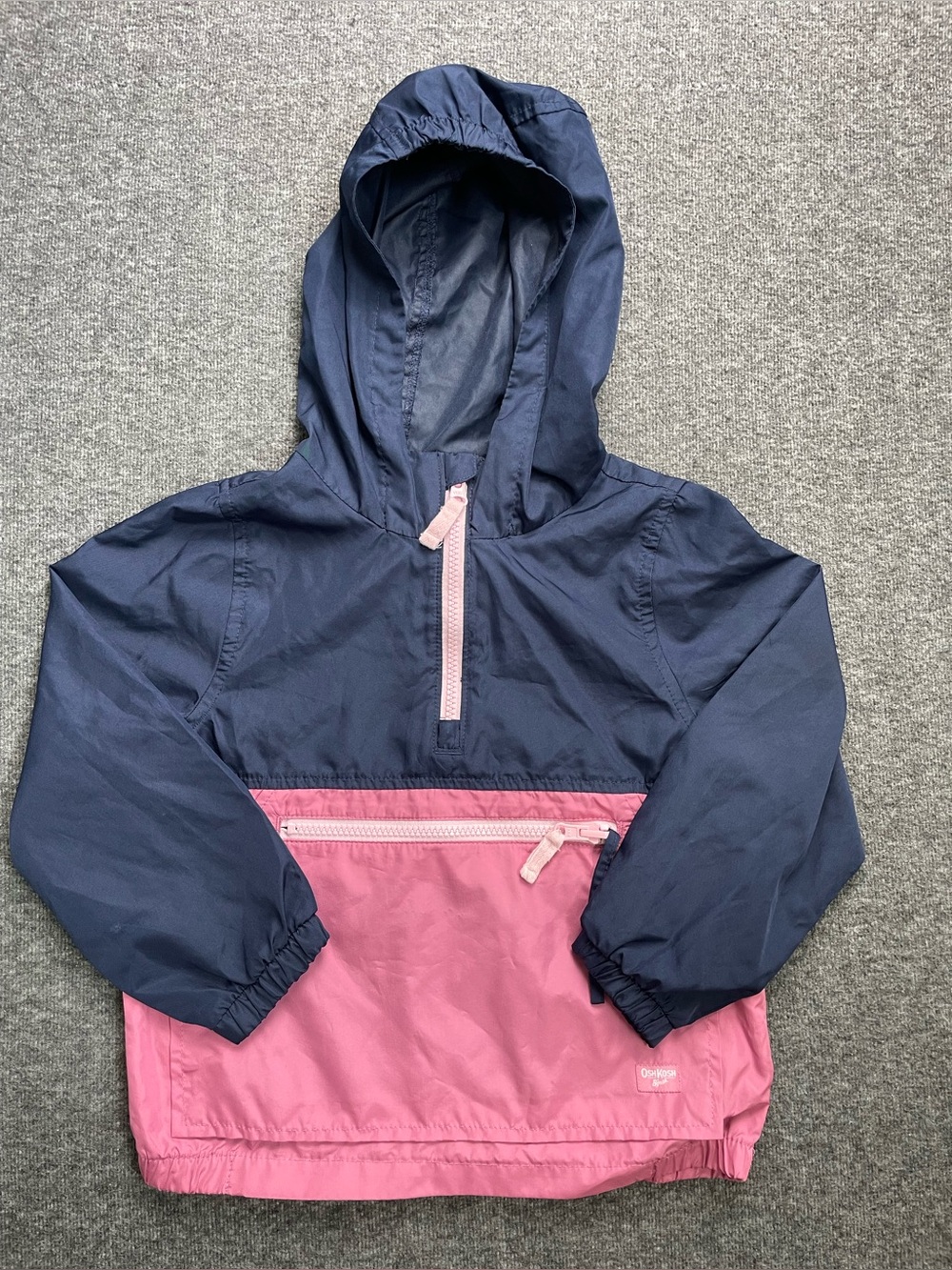 OshKosh B'gosh Girl’s 5 Packable Hooded Lightweight Windbreaker Jacket Navy Pink